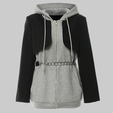 Splicing Contrast Colors False Two Piece Chain Can Be Cinched Hoodie Sweater Dress